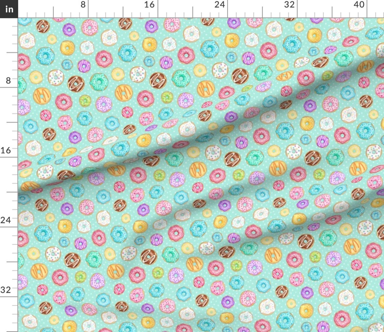 Scattered Rainbow Donuts Mint Colourful Fun Sweet Food Treat Custom Printed Fabric by Spoonflower Various Fabrics by the Yard or Fat Quarter